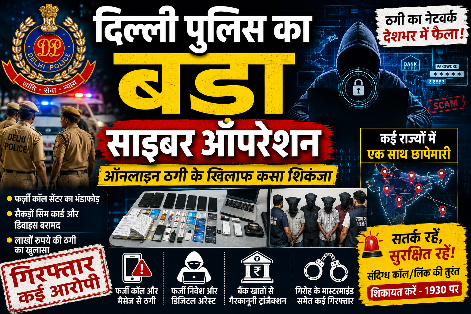 🚔 दिल्ली पुलिस का बड़ा साइबर ऑपरेशन: ऑनलाइन ठगी के खिलाफ कसा शिकंजा, कई आरोपी गिरफ्तार