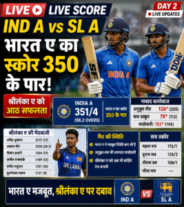Live IND A vs SL A Score: भारत ए का स्कोर 350 के पार, अनुकूल रॉय और यश ठाकुर ने संभाली पारी; श्रीलंका ए को आठ सफलता