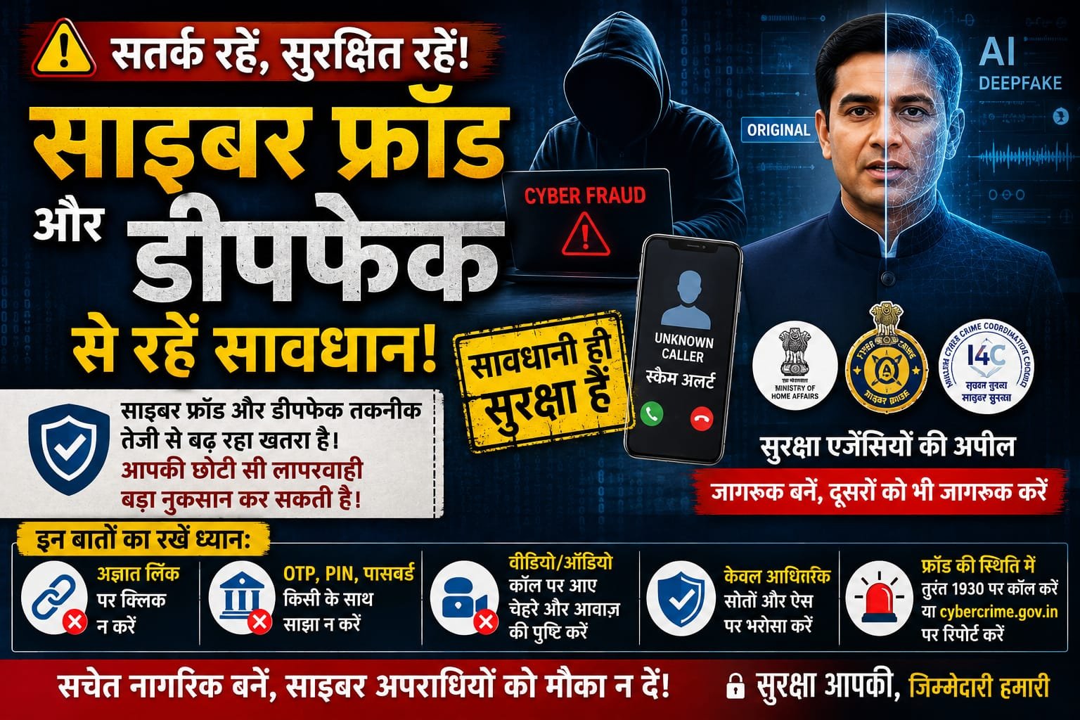 🔐 साइबर फ्रॉड और डीपफेक का बढ़ता खतरा: सुरक्षा एजेंसियों ने लोगों को किया सतर्क, सावधानी ही सबसे बड़ा बचाव