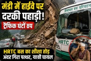 हिमाचल में बारिश बनी आफत, मंडी में पहाड़ी दरकी और बस पर गिरा पत्थर